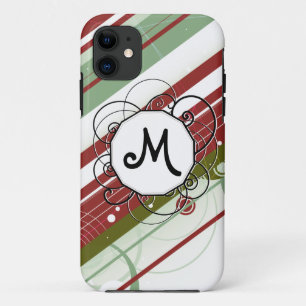 Grün und Wein-Modern-Retro Streifen mit Monogramm iPhone 11 Hülle