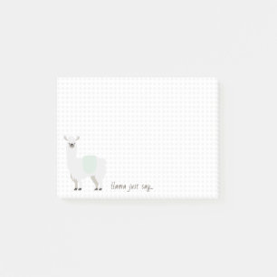 Grün und Weiß-Dot-Lama sagen etwas Post-it Klebezettel