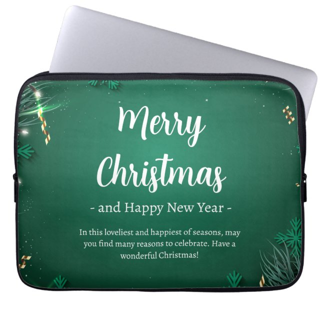 Grün und Weiß Einfache Weihnachtsfeier Neopren 13" Laptopschutzhülle (Vorderseite)