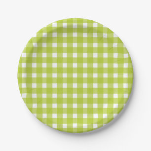 Grün- und Weiß-Gingham-Karierte Karo-Hochzeitsfeie Pappteller