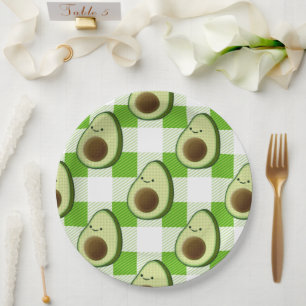 Grün und Weiß Kariert Avocado Tartan Muster Pappteller