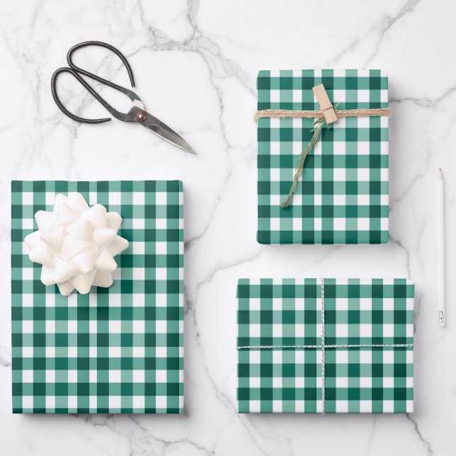 Grün und Weiß Kariert Geschenkpapier Set (Vorderseite)