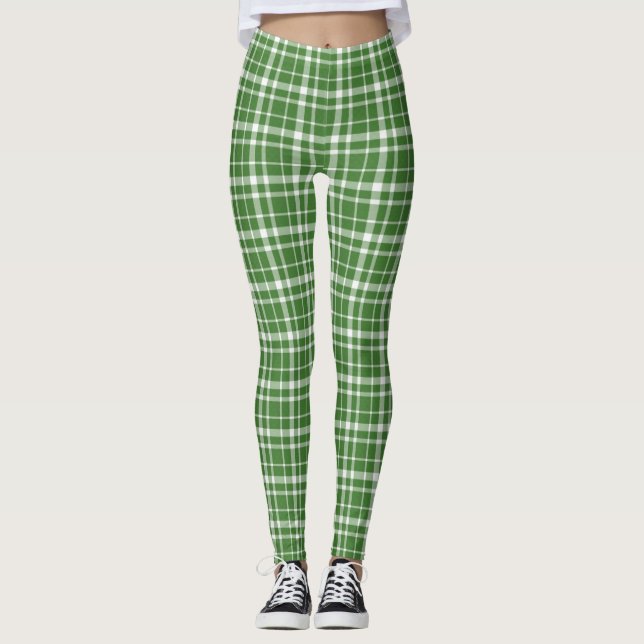 Grün und Weiß Kariert Leggings (Vorderseite)