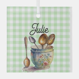 "Grün und Weiß kariert - Löffel in Tasse Ornament Aus Glas
