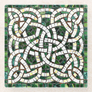 Grün und Weiß Knoststone Mosaik Glasuntersetzer
