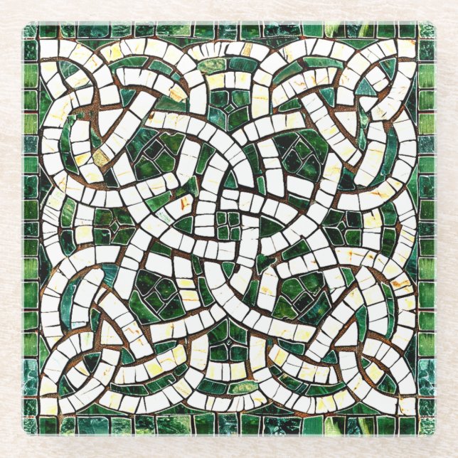 Grün und Weiß Knoststone Mosaik Glasuntersetzer (Vorderseite)
