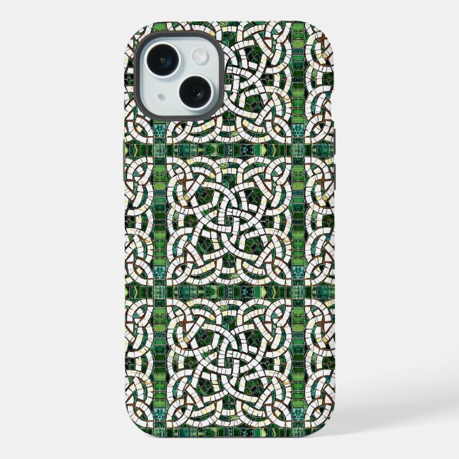 Grün und Weiß Knoststone Mosaik iPhone 15 Plus Hülle (Rückseite)