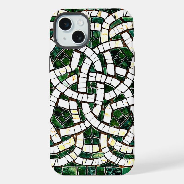 Grün und Weiß Knoststone Mosaik iPhone 15 Plus Hülle (Rückseite)