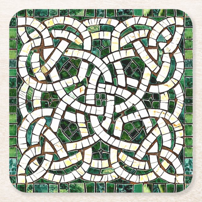 Grün und Weiß Knoststone Mosaik Rechteckiger Pappuntersetzer (Vorderseite)
