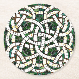Grün und Weiß Knoststone Mosaik Runder Pappuntersetzer
