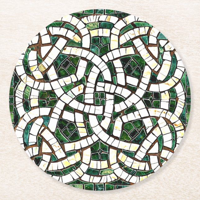 Grün und Weiß Knoststone Mosaik Runder Pappuntersetzer (Vorderseite)