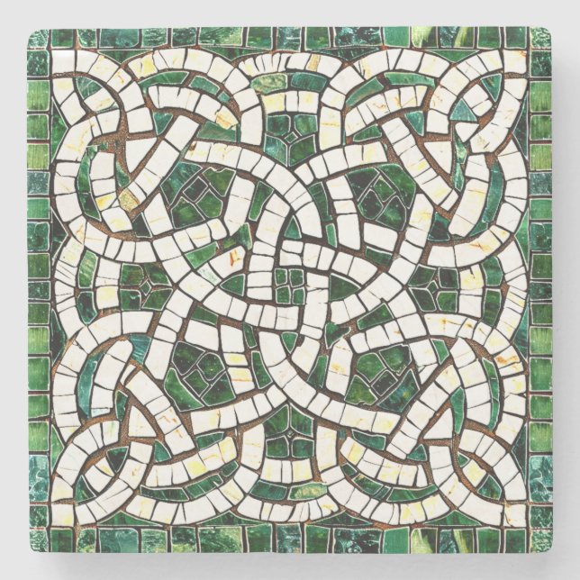 Grün und Weiß Knoststone Mosaik Steinuntersetzer (Vorderseite)