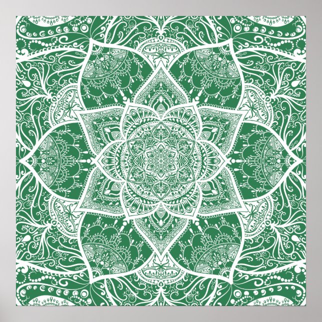 Grün und Weiß Mandala - Loergann in Rosemary Poster (Vorne)
