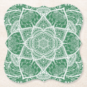Grün und Weiß Mandala - Loergann in Rosemary Untersetzer
