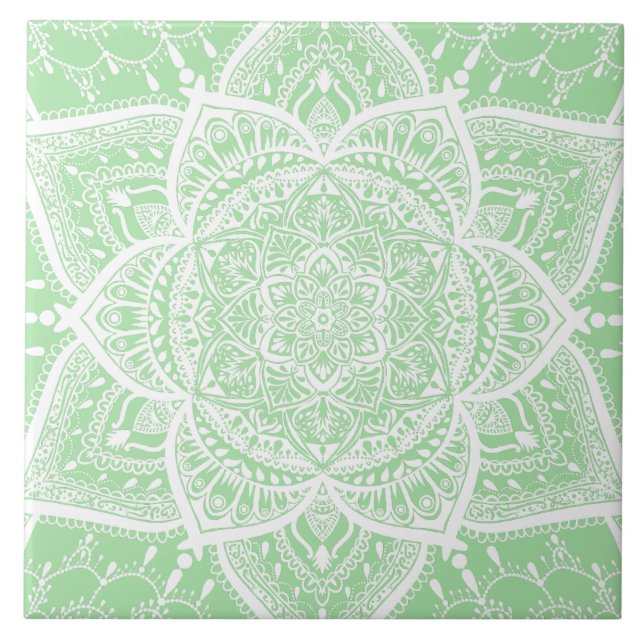 Grün und Weiß Mandala - Loergano im Meer Fliese (Vorderseite)