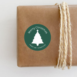 Grün und Weiß Minimalistischer Weihnachtsbaum und Runder Aufkleber