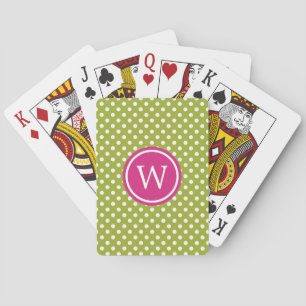 Grün und Weiß mit rosa Monogramm gepunktet Spielkarten