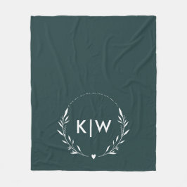 Grün und Weiß | Monogram für moderne Initials Fleecedecke