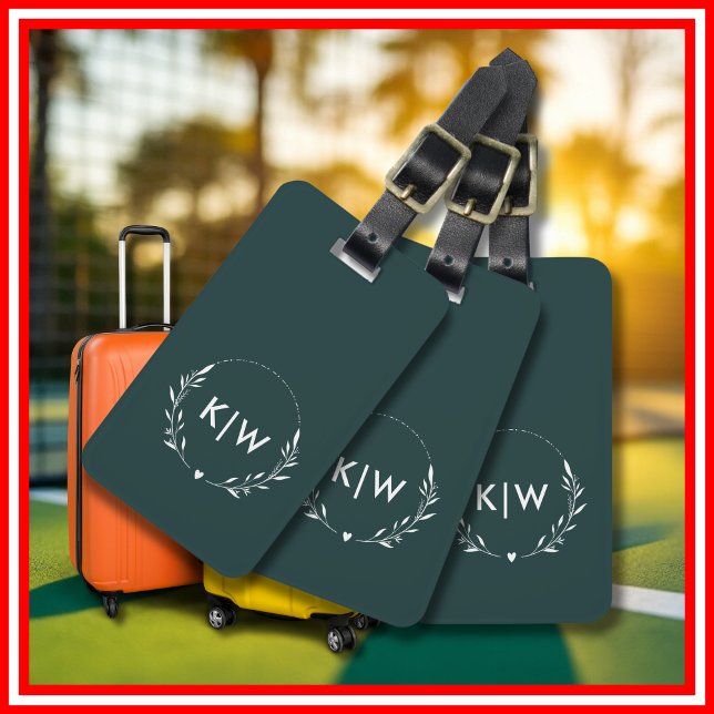 Grün und Weiß | Monogram für moderne Initials Gepäckanhänger (Von Creator hochgeladen)