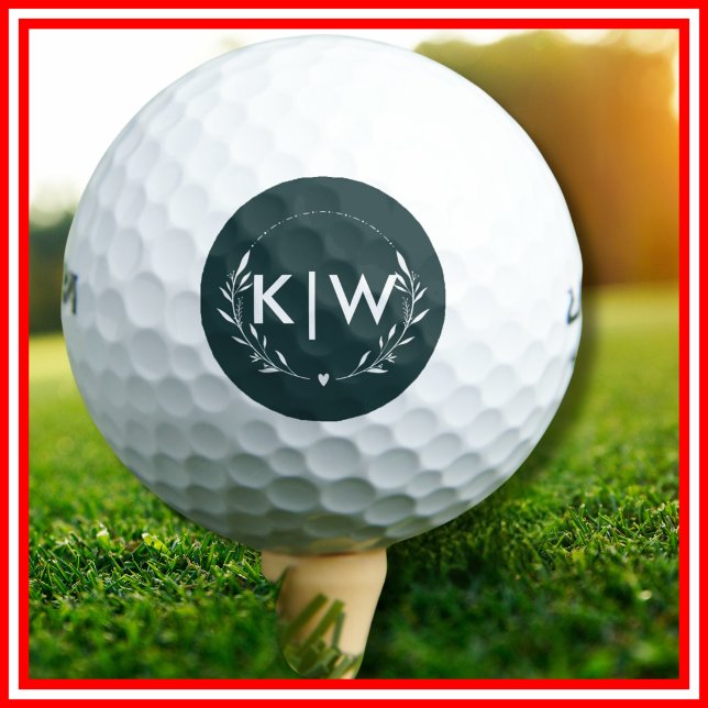 Grün und Weiß | Monogram für moderne Initials Golfball (Von Creator hochgeladen)