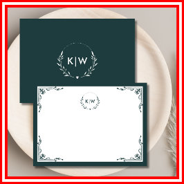 Grün und Weiß | Monogram für moderne Initials Mitteilungskarte