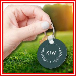 Grün und Weiß | Monogram für moderne Initials Schlüsselanhänger