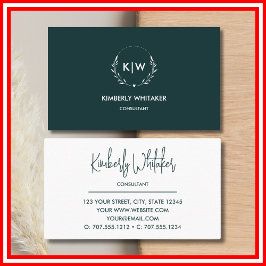 Grün und Weiß | Monogram für moderne Initials Visitenkarte