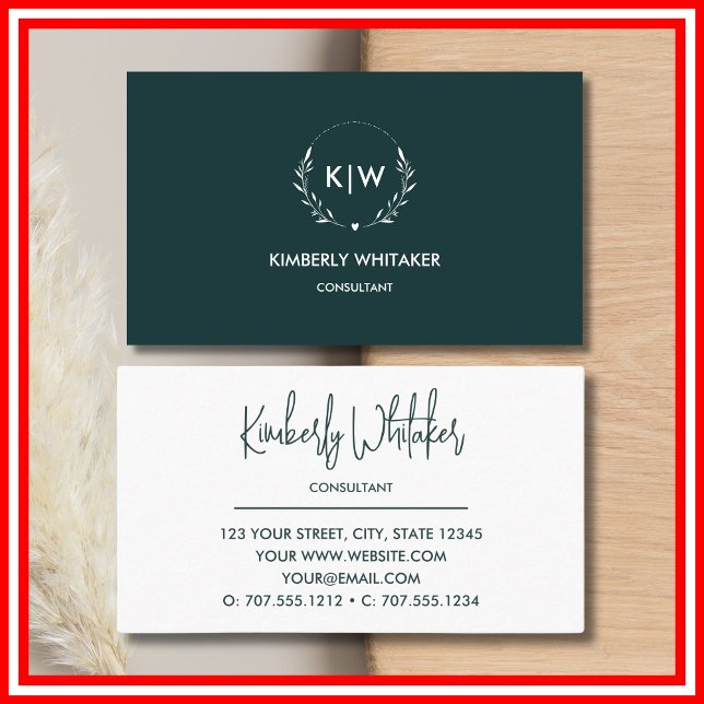 Grün und Weiß | Monogram für moderne Initials Visitenkarte (Von Creator hochgeladen)