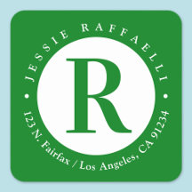 Grün und Weiß | Monogramm-Rücksendeadresse