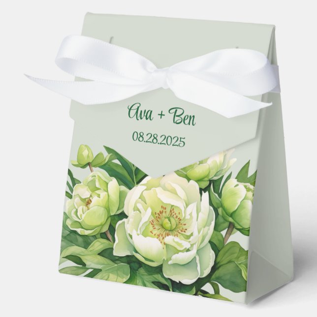 Grün und Weiß Peony Elegante Hochzeit Geschenkschachtel (Vorderseite)