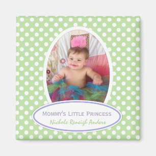 Grün und Weiß Polka-dot: Gerahmtes Foto Magnet