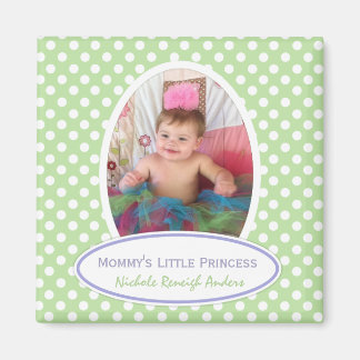 Grün und Weiß Polka-dot: Gerahmtes Foto Magnet