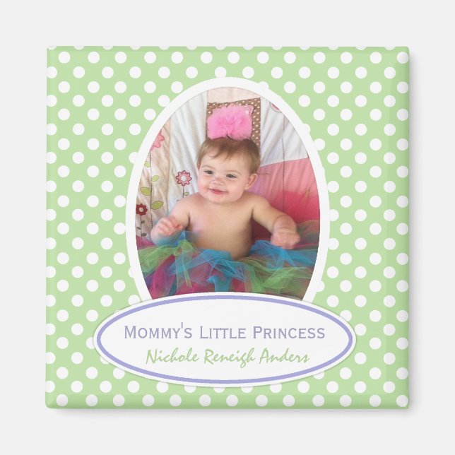 Grün und Weiß Polka-dot: Gerahmtes Foto Magnet (Vorne)