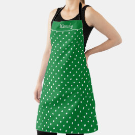 Grün und Weiß Polka Punkte mit Namen Schürze