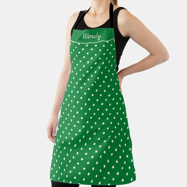 Grün und Weiß Polka Punkte mit Namen Schürze (InSitu)