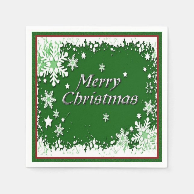Grün und Weiß Schneeflocken Weihnachten Napkins Serviette (Vorderseite)
