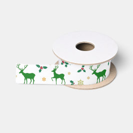 Grün und Weiß Weihnachten Hirsch 1,5 Zoll Satin Satinband
