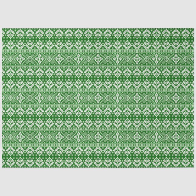 Grün und Weiß Weihnachtsmesse Isle Pattern Seidenpapier (Vorderseite)