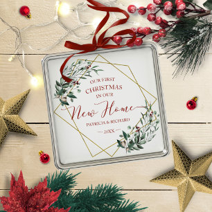 Grün unser erstes Weihnachten in unserem neuen Zuh Ornament Aus Metall
