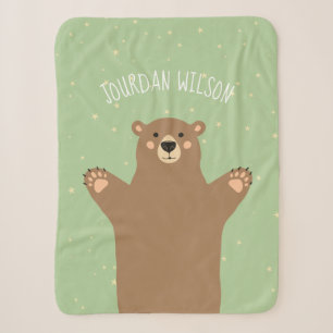 Grün-Waldbrauner Bär Fügen Sie Ihren Namen Baby Sherpadecke