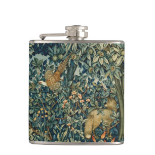 GRÜN, WALDtiere Fasan, Fox, grünes Blumen Flachmann