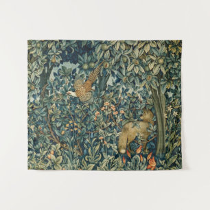 GRÜN, WALDtiere Fasan, Fox, grünes Blumen Wandteppich
