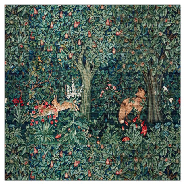 Grün, Waldtiere Fasan, Fuchs, Grüne Blumen Stoff (Muster)