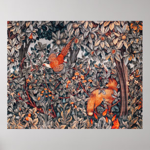 Grün, Waldtiere Fasan , Rotfuchs, Floral Poster