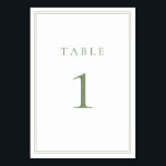 Grün warme Sage Moderne Minimalistische Hochzeit Tischnummer<br><div class="desc">Sage Green moderne, minimalistische Hochzeitsfeier Tischnummer. Vollständig anpassbar! **BITTE BEACHTEN SIE: Für die Bestellung von Tischnummern muss jede Kartennummer einzeln bearbeitet/angepasst und in Ihren Warenkorb aufgenommen werden. Zum Beispiel: Wenn Sie einfach Qty: 20 Karten auswählen und zum Warenkorb hinzufügen, wird es dieselbe Zahl haben, es sei denn, Sie passen jede...</div>