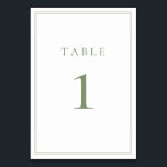 Grün warme Sage Moderne Minimalistische Hochzeit Tischnummer<br><div class="desc">Sage Green moderne, minimalistische Hochzeitsfeier Tischnummer. Vollständig anpassbar! **BITTE BEACHTEN SIE: Für die Bestellung von Tischnummern muss jede Kartennummer einzeln bearbeitet/angepasst und in Ihren Warenkorb aufgenommen werden. Zum Beispiel: Wenn Sie einfach Qty: 20 Karten auswählen und zum Warenkorb hinzufügen, wird es dieselbe Zahl haben, es sei denn, Sie passen jede...</div>
