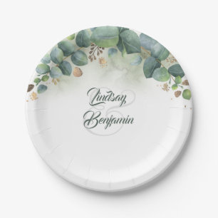 Grün - Wedding Eukalyptus-und GoldBlätter Pappteller