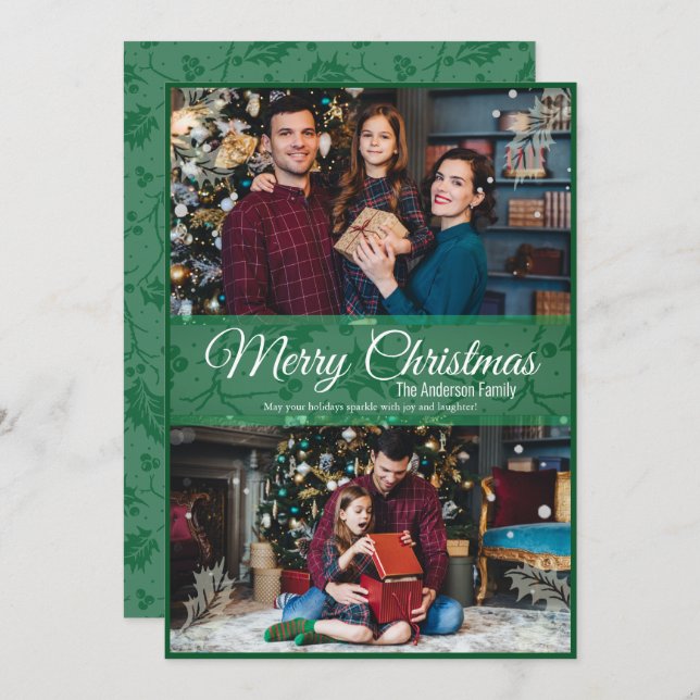 Grün Weihnachten Holly Leaf Green Frame 2 Foto (Vorne/Hinten)