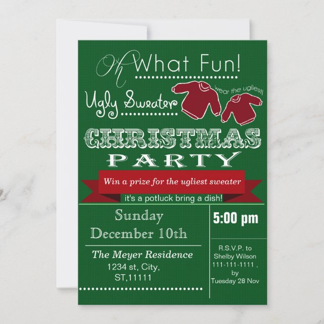 Grün Weihnachten Weihnachten Einladendes Party Einladung (Vorderseite)