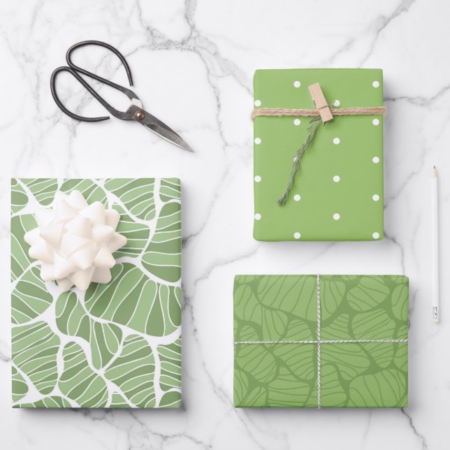Grün/Weiß-Abstrakte Form Geschenkpapier Set (Vorderseite)